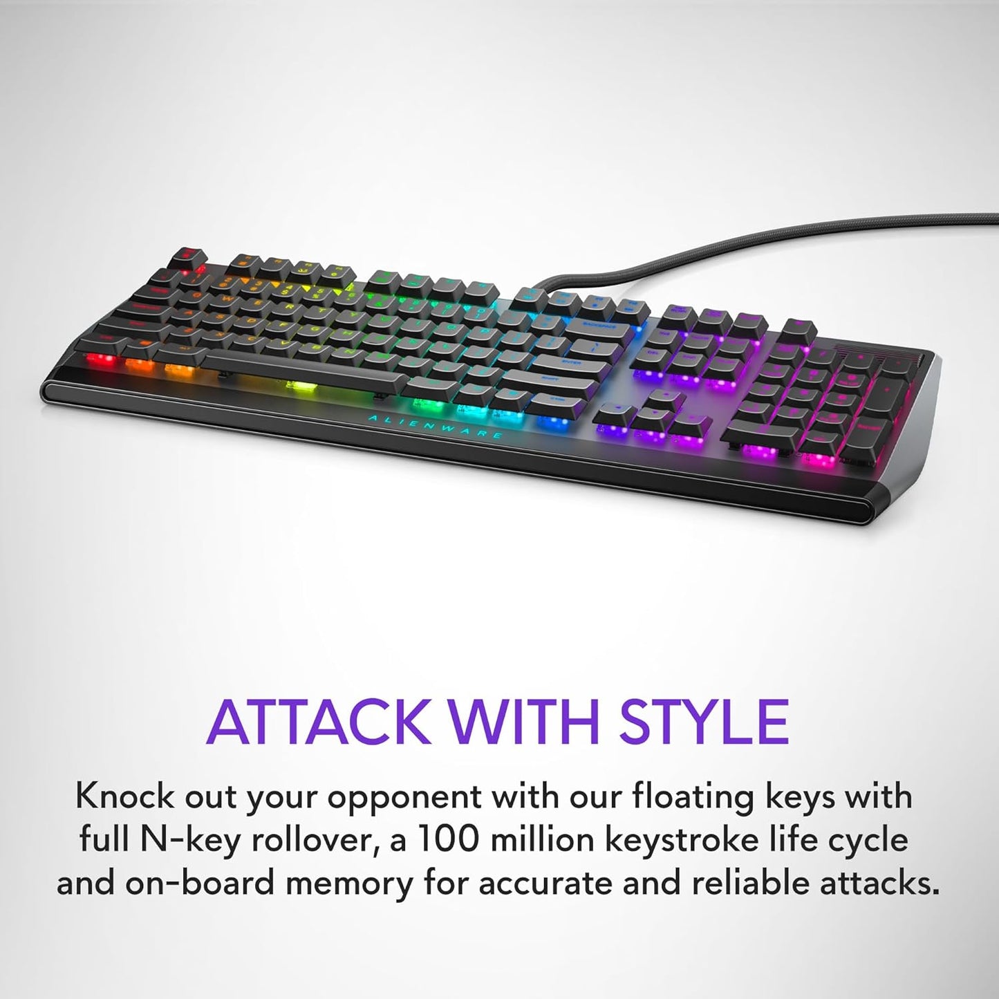 Low-Profile RGB Gaming Keyboard AW510K, Alienfx per Key RGB LED Color Backlighting, Media CONTROLS & USB Passthrough, Cherry MX Low Profile Red Switches