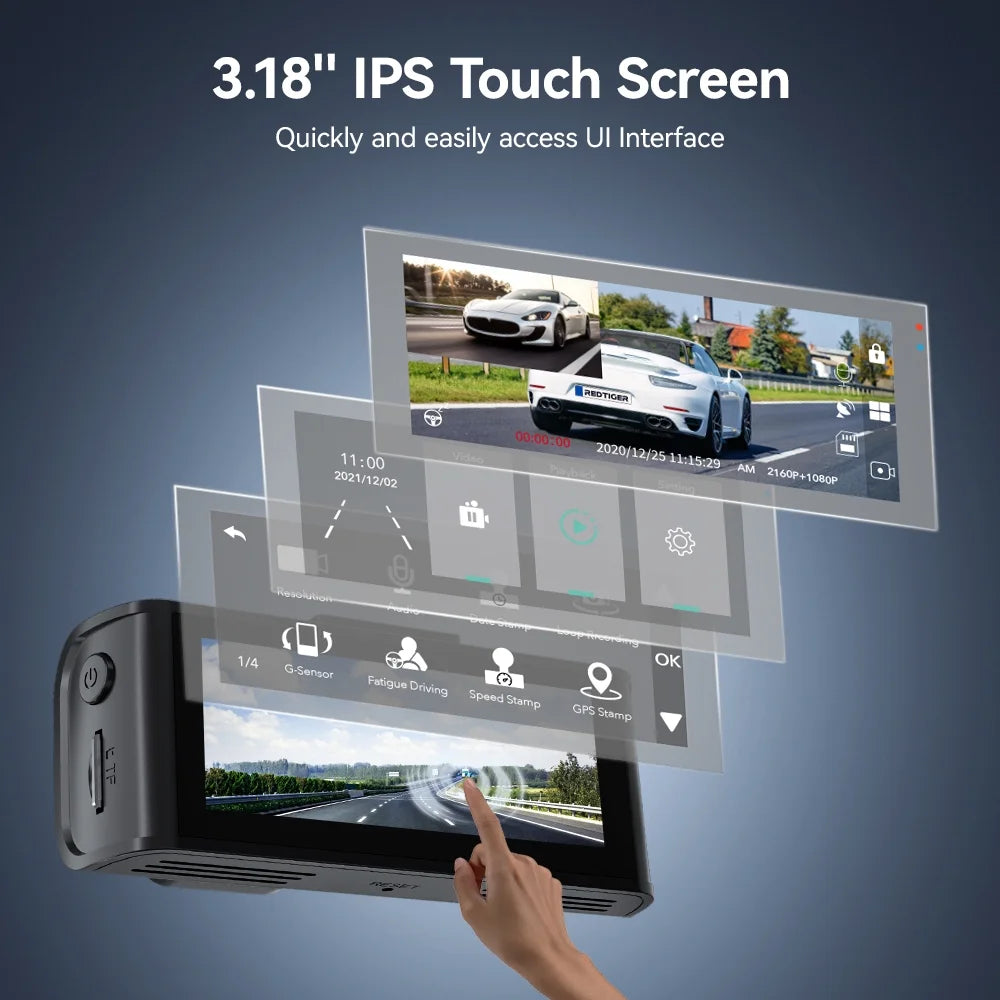 Touch Screen Dash Cam Front and Rear, 4K Dash Camera with STARVIS 2 Sensor, Free 128GB Card, Car Camera with Wifi GPS, Voice Control, WDR, 24H Parking Mode, Night Vision